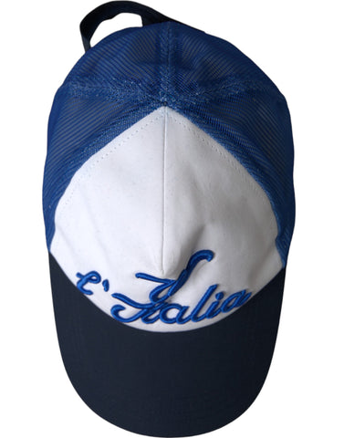 Blue, white, and black Italia mesh baseball hat by Dolce & Gabbana with breathable mesh design and curved brim.