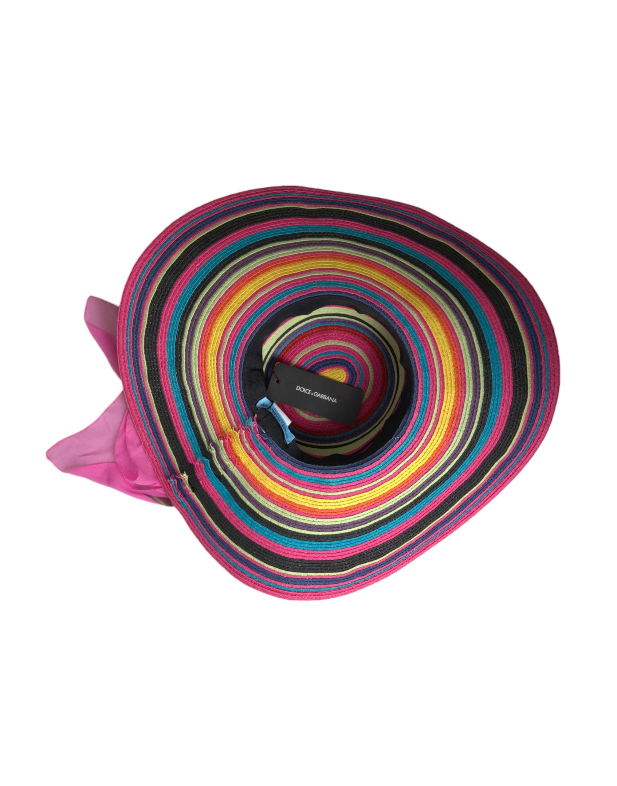 Multicolor fantasy wide brim floppy hat by Dolce & Gabbana with vibrant, flowing fabric and a playful, imaginative design.