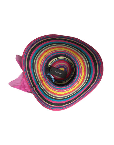 Multicolor fantasy wide brim floppy hat by Dolce & Gabbana with vibrant, flowing fabric and a playful, imaginative design.