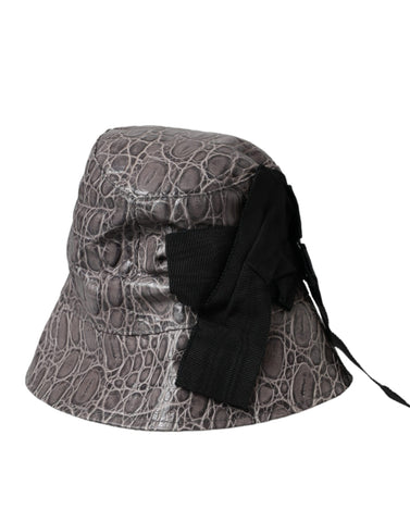 Black and gray patterned leather bucket hat by Dolce & Gabbana, featuring a stylish and textured design.