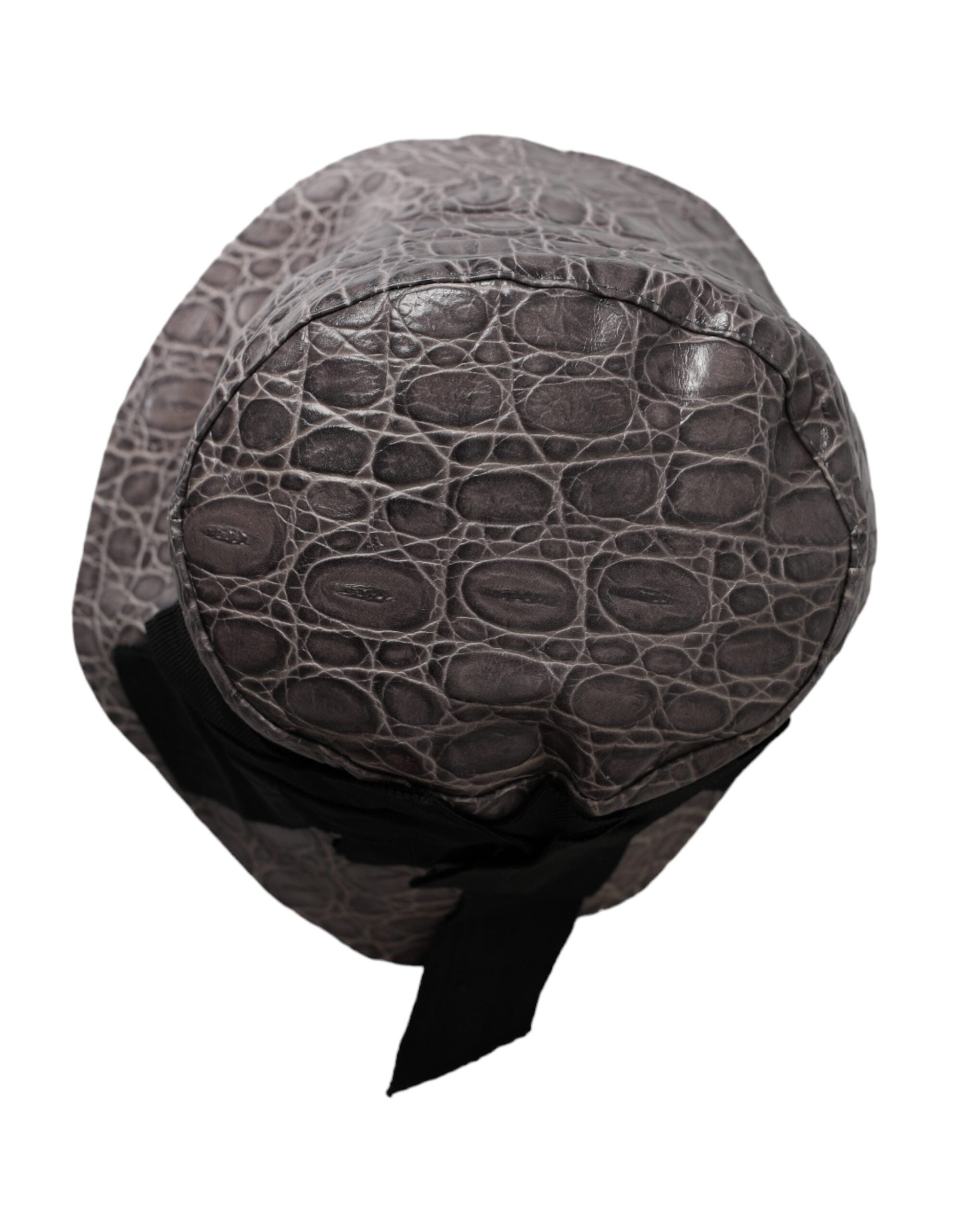 Black and gray patterned leather bucket hat by Dolce & Gabbana with a stylish, textured design.