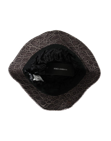 Black and gray patterned leather bucket hat by Dolce & Gabbana with a stylish, textured design and wide brim.