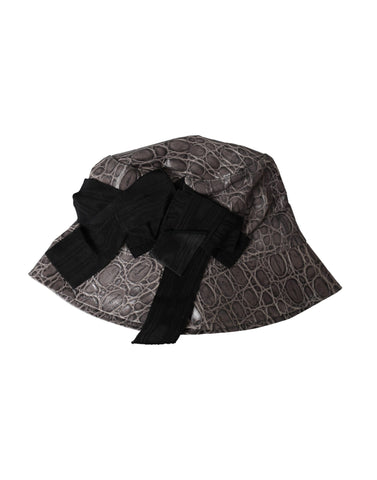 Black and gray patterned leather bucket hat by Dolce & Gabbana with a stylish, wide-brim design and textured finish.