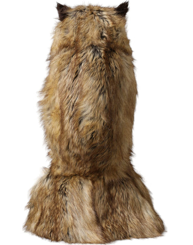 Dolce & Gabbana brown owl faux fur full head cap hat with detailed feather and owl features.