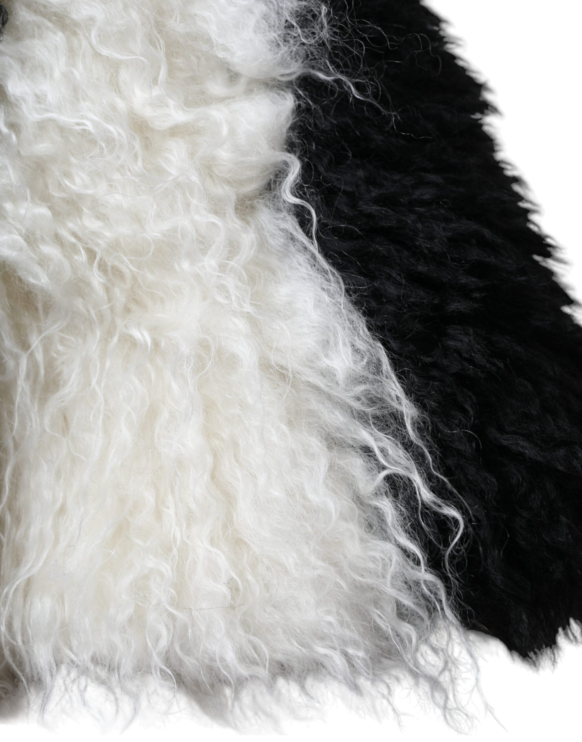 Black and white striped mohair fur bucket hat by Dolce & Gabbana, featuring a stylish and cozy design.