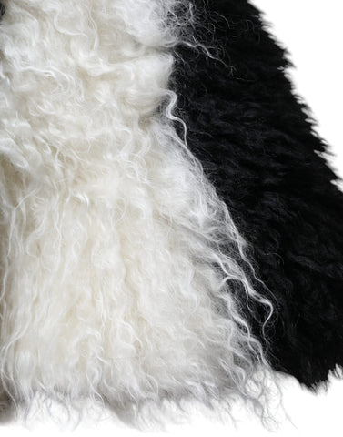 Black and white striped mohair fur bucket hat by Dolce & Gabbana, featuring a stylish and cozy design.