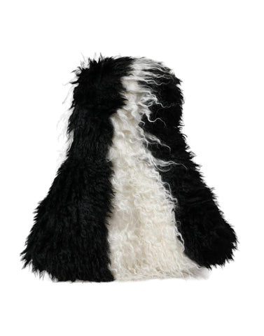 Black and white striped mohair fur bucket hat by Dolce & Gabbana with a soft, textured appearance.