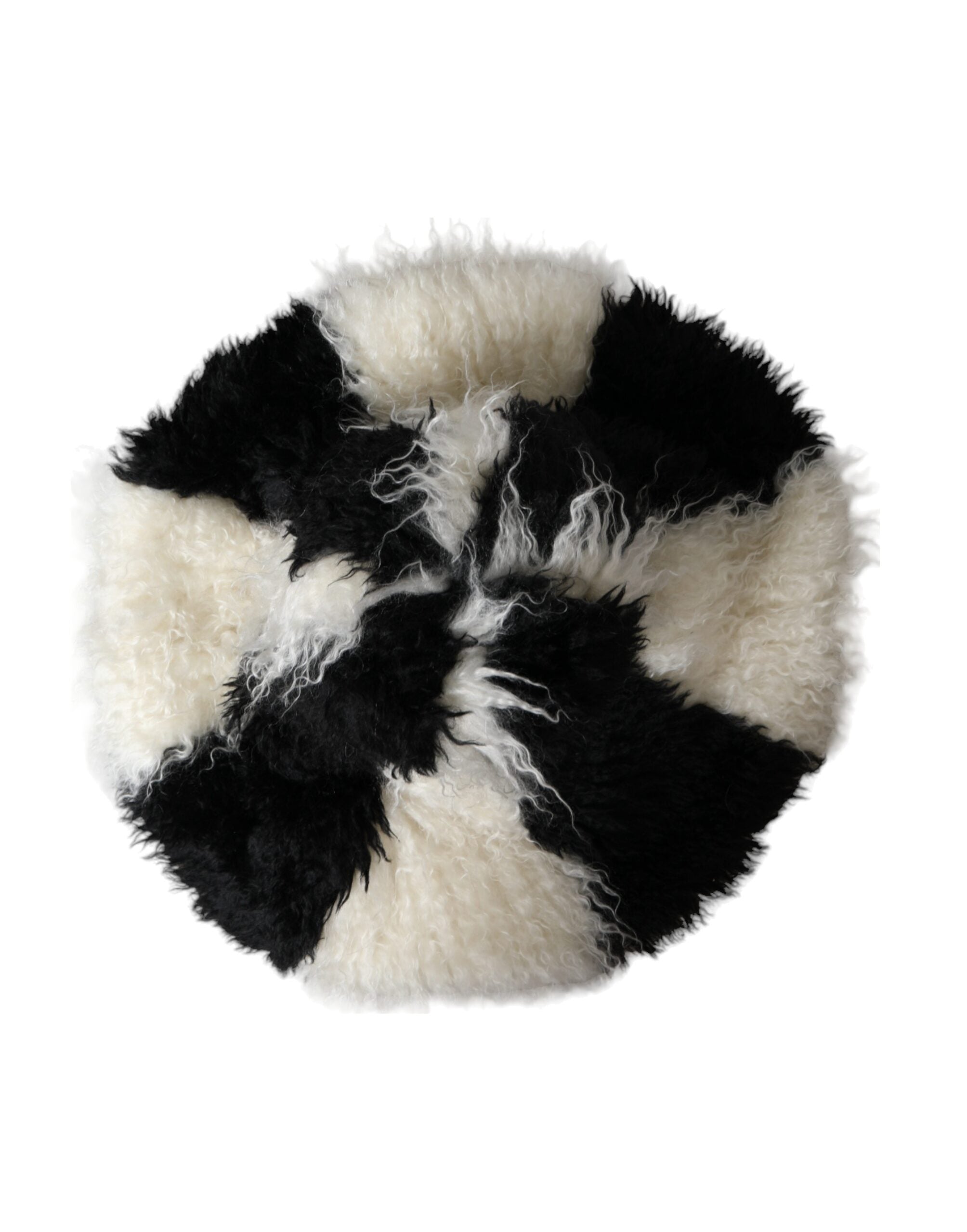 Black and white striped mohair fur bucket hat by Dolce & Gabbana, featuring a stylish, textured design and wide brim.