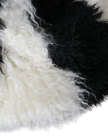 Black and white striped mohair fur bucket hat by Dolce & Gabbana, featuring a soft, textured design with a wide brim.