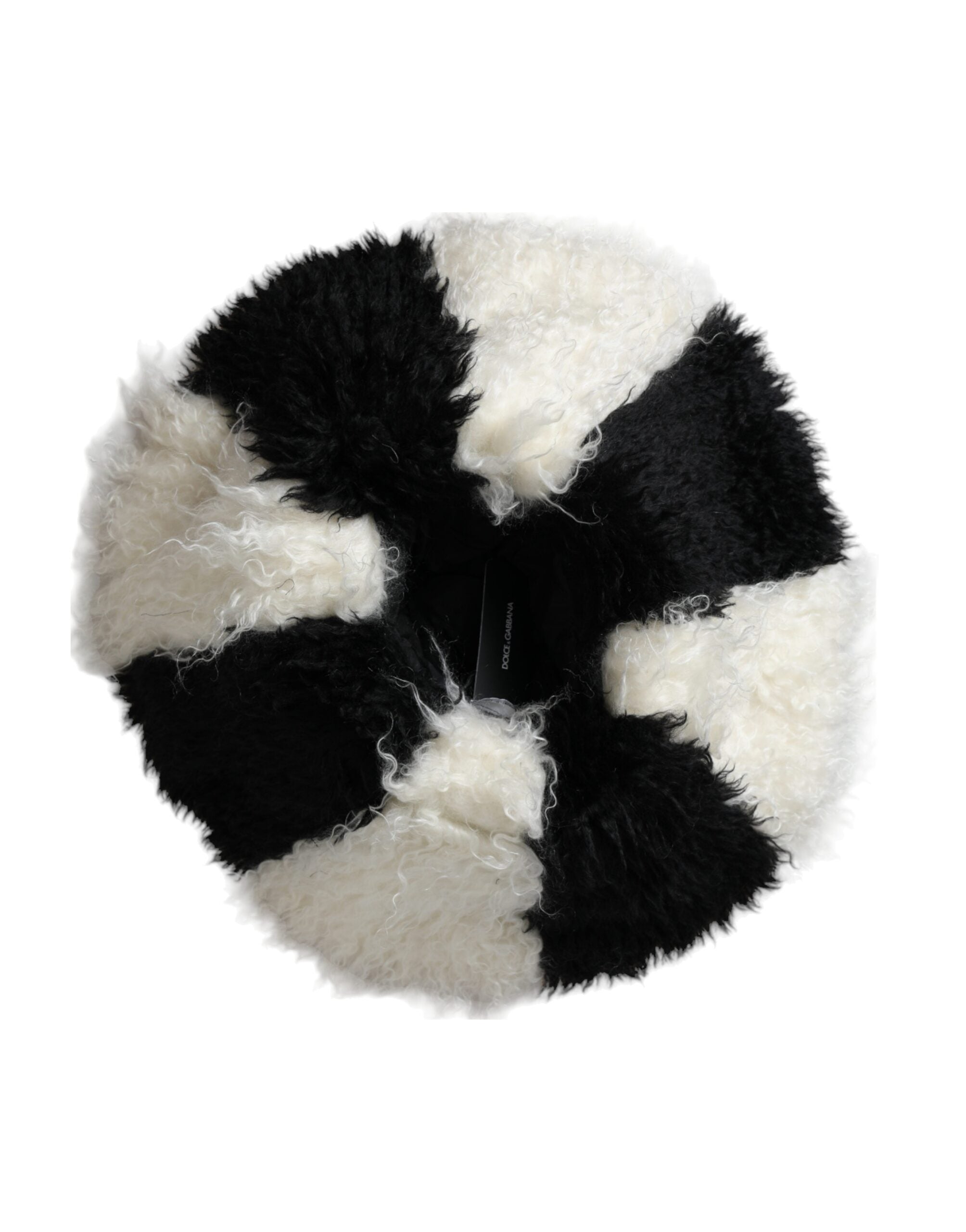 Black and white striped mohair fur bucket hat by Dolce & Gabbana, featuring a cozy and stylish design.
