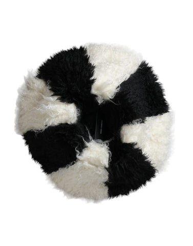 Black and white striped mohair fur bucket hat by Dolce & Gabbana, featuring a cozy and stylish design.