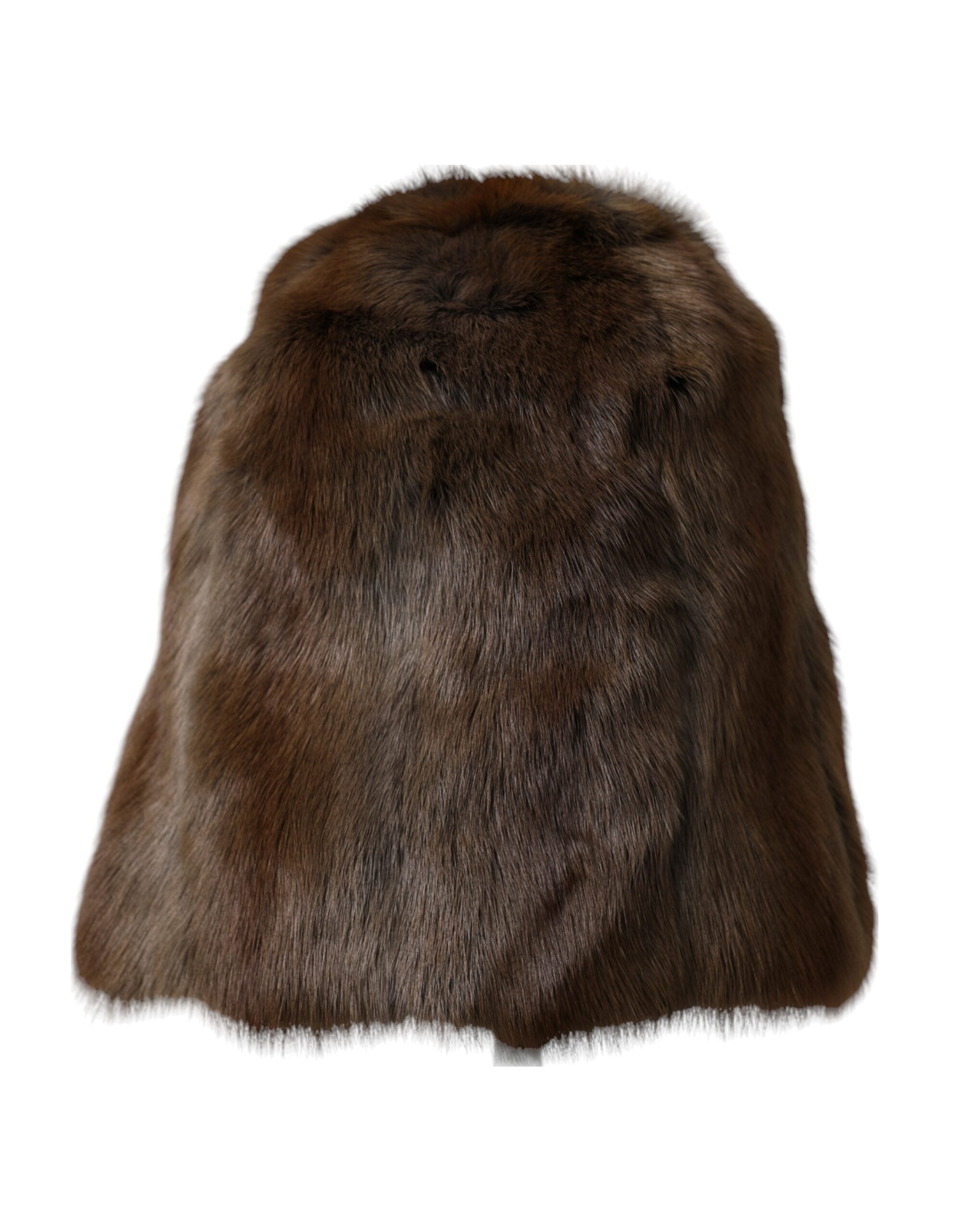 Brown weasel fur women's cashmere beanie hat by Dolce & Gabbana, featuring soft, luxurious fur and cozy knit design.
