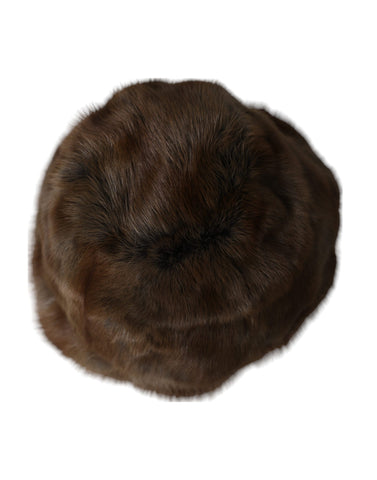 Brown weasel fur women's cashmere beanie hat by Dolce & Gabbana, featuring a cozy and luxurious knit design.