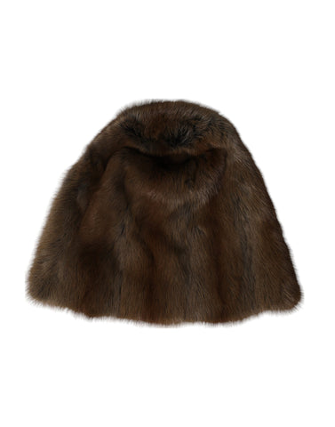 Brown weasel fur women's cashmere beanie hat by Dolce & Gabbana, showing soft fur texture and cozy knit design.