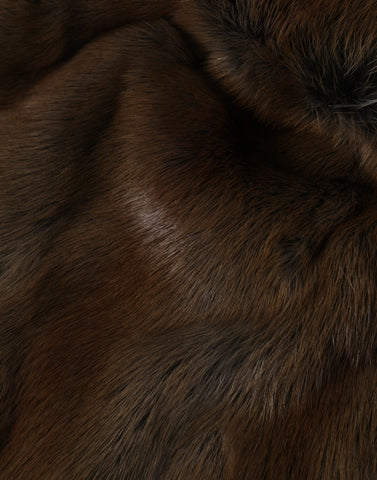 Brown weasel fur women's cashmere beanie hat by Dolce & Gabbana, featuring a cozy, luxurious knit design.