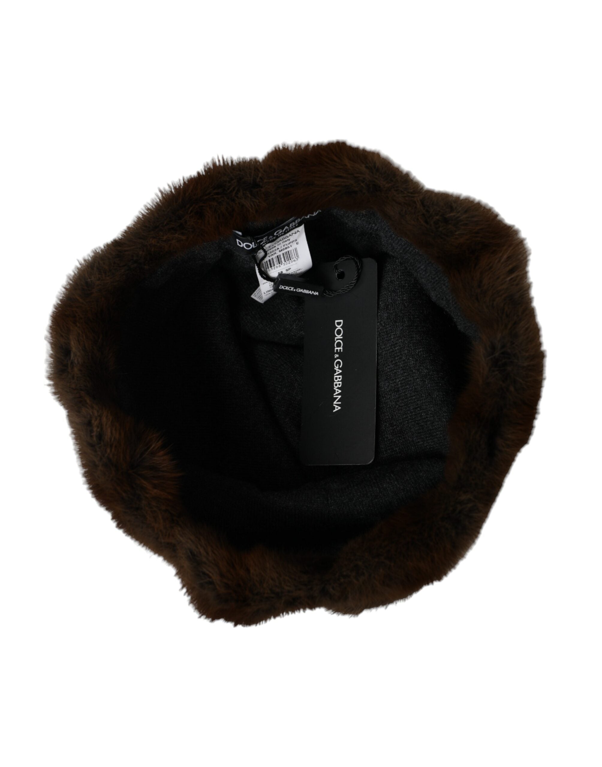 Dolce & Gabbana brown weasel fur cashmere women’s beanie hat with a cozy, stylish design.