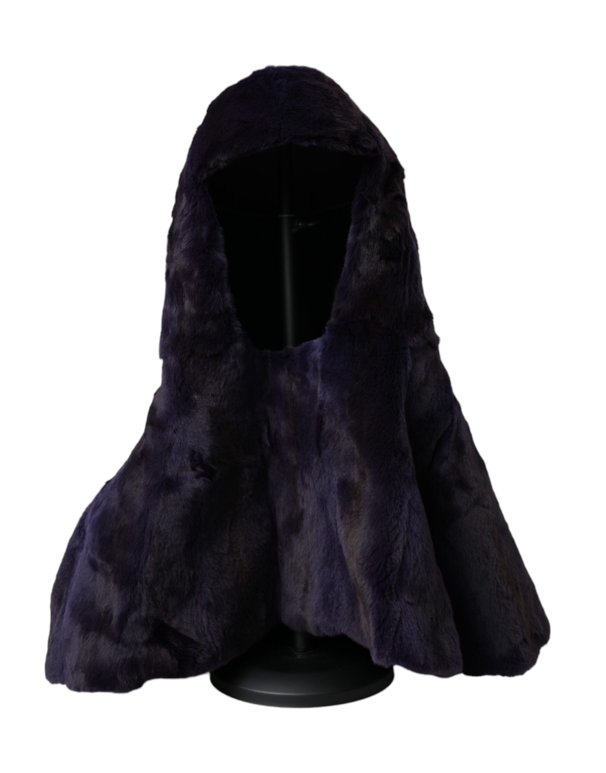 Black weasel fur wrap hat featuring a full head coverage design from Dolce & Gabbana, showcasing luxurious fur texture.