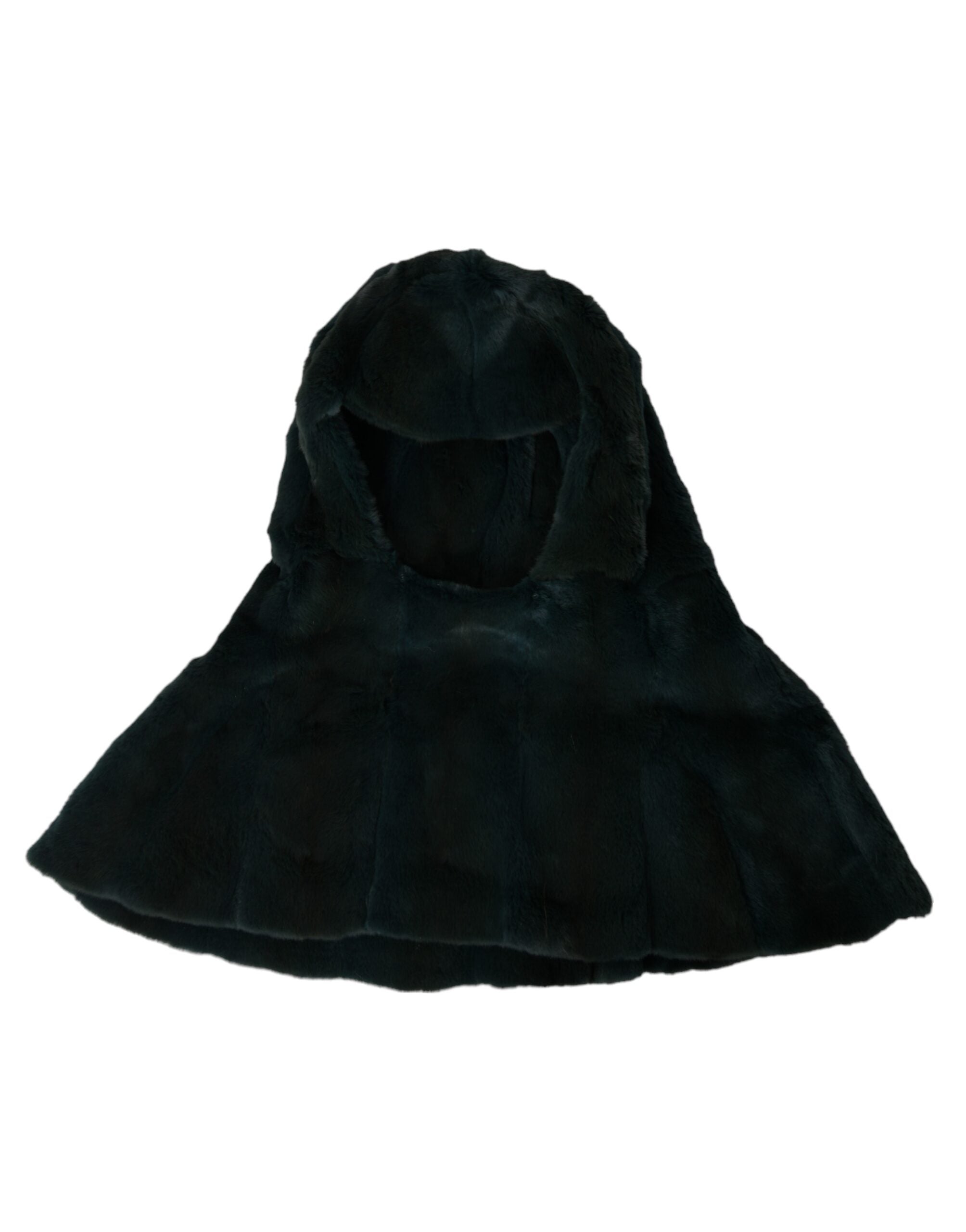 Black weasel fur whole head wrap hat by Dolce & Gabbana, featuring luxurious fur covering the entire head and neck area.