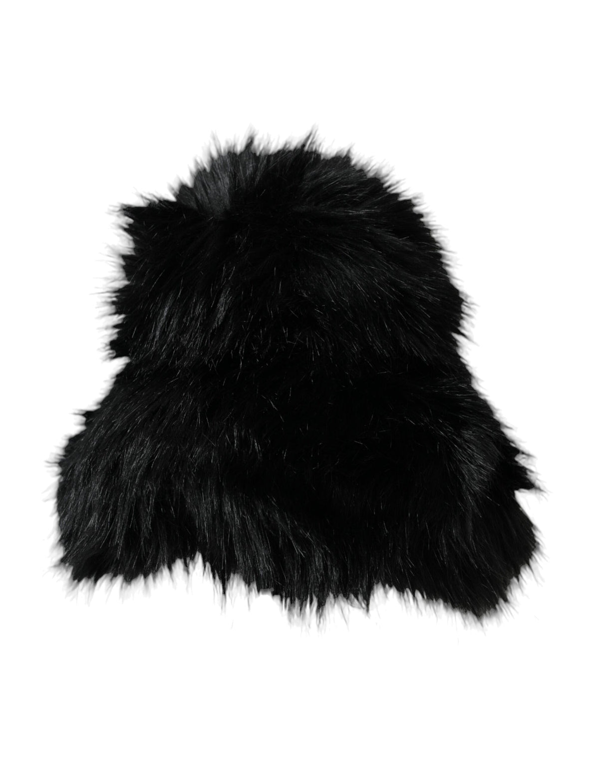 Black faux fur women's bucket hat by Dolce & Gabbana, featuring soft plush material and a stylish wide-brim design.