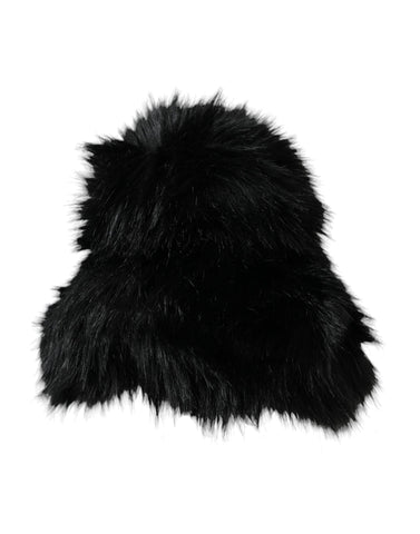 Black faux fur women's bucket hat by Dolce & Gabbana, featuring soft plush material and a stylish wide-brim design.