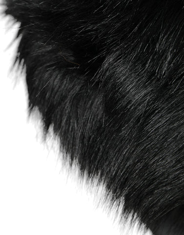 Black faux fur women's bucket hat by Dolce & Gabbana, featuring soft plush material and a stylish, rounded brim.