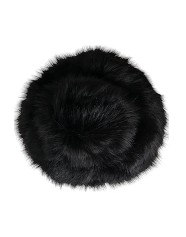 Black faux fur women's bucket hat by Dolce & Gabbana, stylish hat with soft, plush texture and wide brim for a fashionable look.