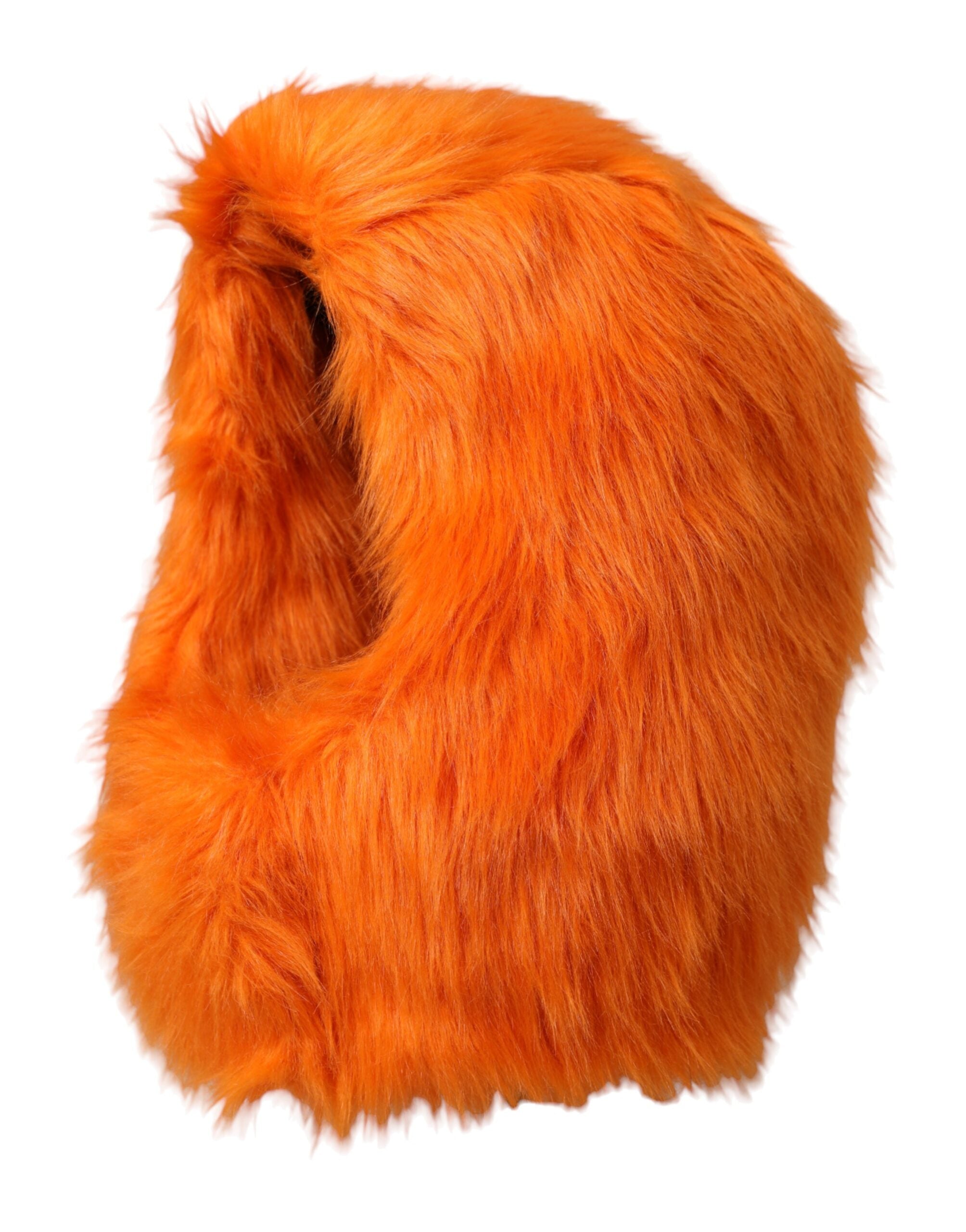 Dolce & Gabbana orange faux fur whole head wrap hat with plush, luxurious texture and full coverage design.