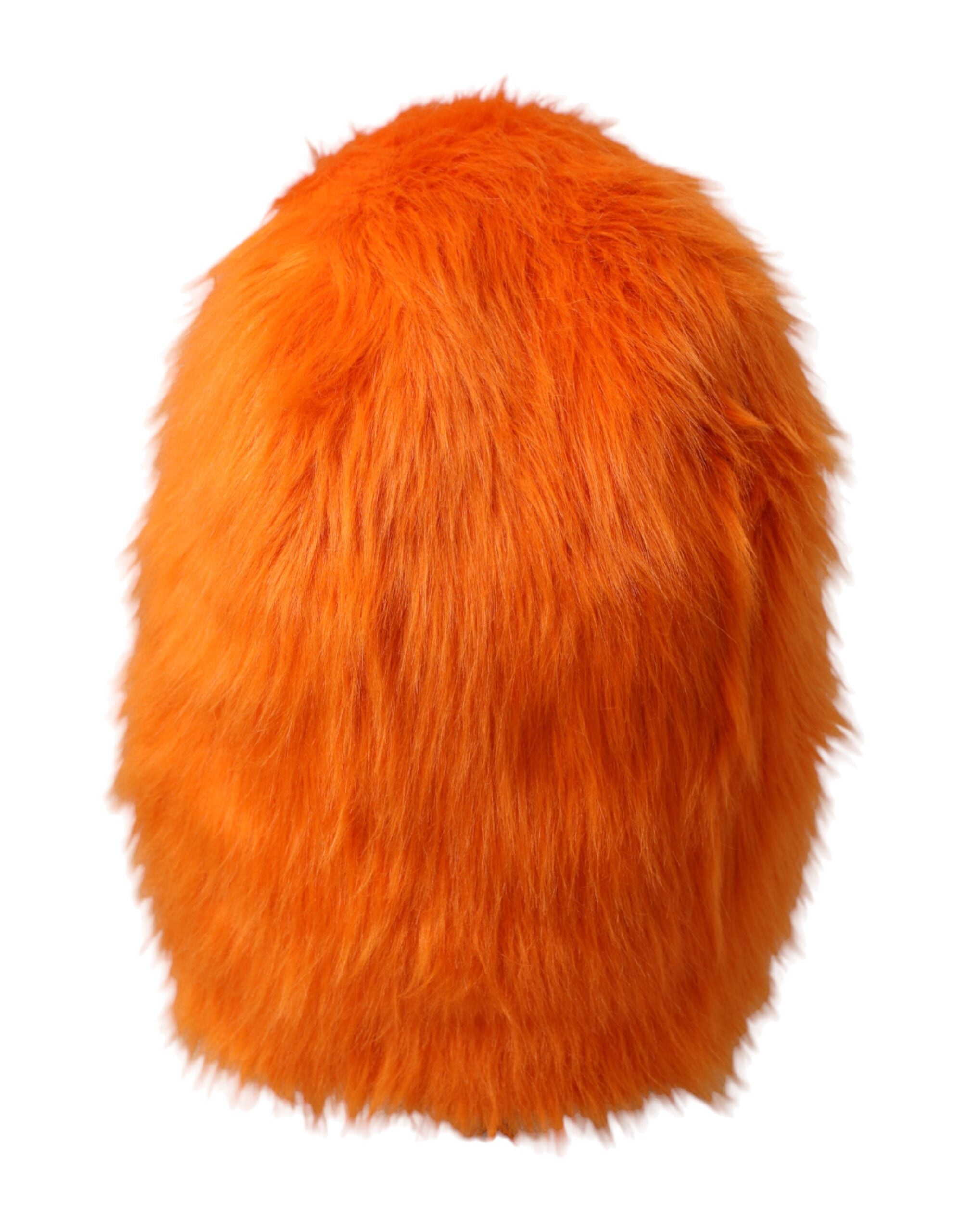 Orange faux fur whole head wrap hat by Dolce & Gabbana featuring plush, cozy faux fur covering the entire head.
