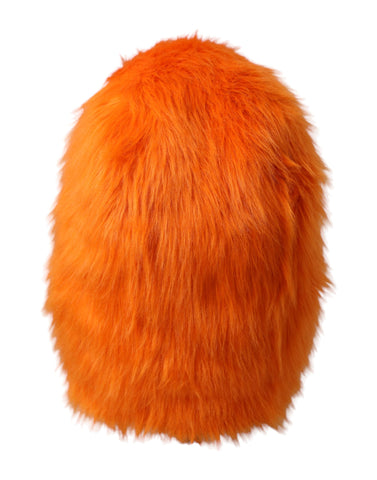 Orange faux fur whole head wrap hat by Dolce & Gabbana featuring plush, cozy faux fur covering the entire head.
