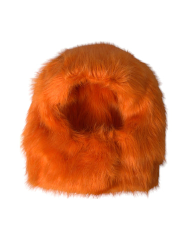 Dolce & Gabbana orange faux fur whole head wrap hat with plush, luxurious texture and stylish design.
