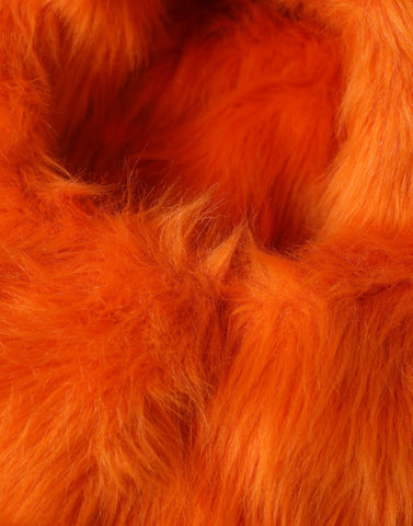 Orange faux fur Dolce & Gabbana head wrap hat with full head coverage and plush texture, stylish and cozy accessory.