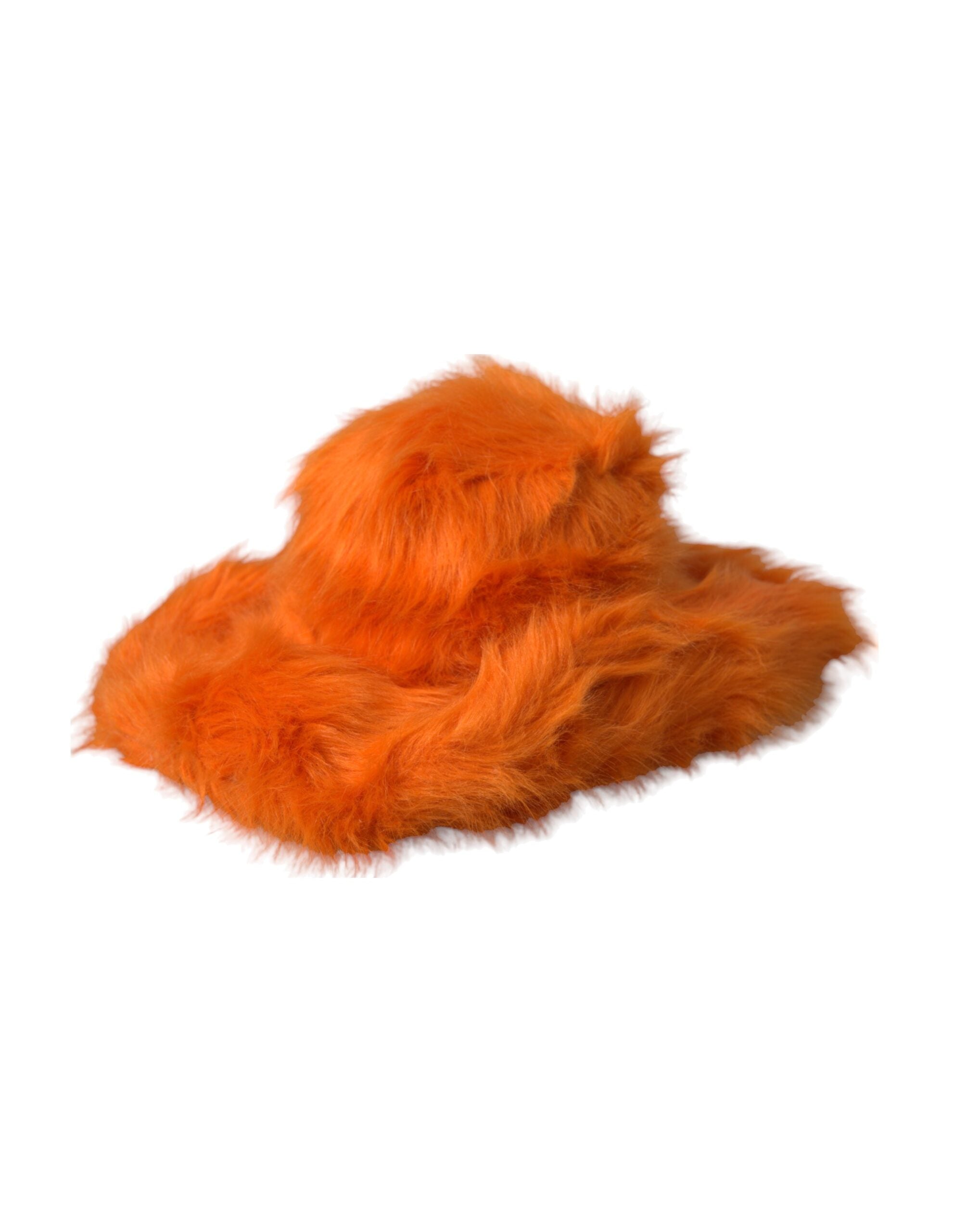 Orange faux fur polyester fedora hat by Dolce & Gabbana with a wide brim and stylish design.