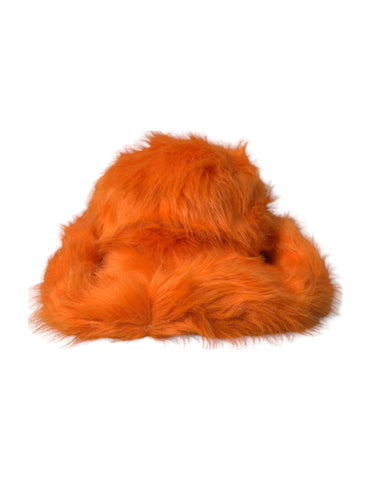 Orange faux fur polyester fedora hat by Dolce & Gabbana with a stylish brim and textured fur exterior.