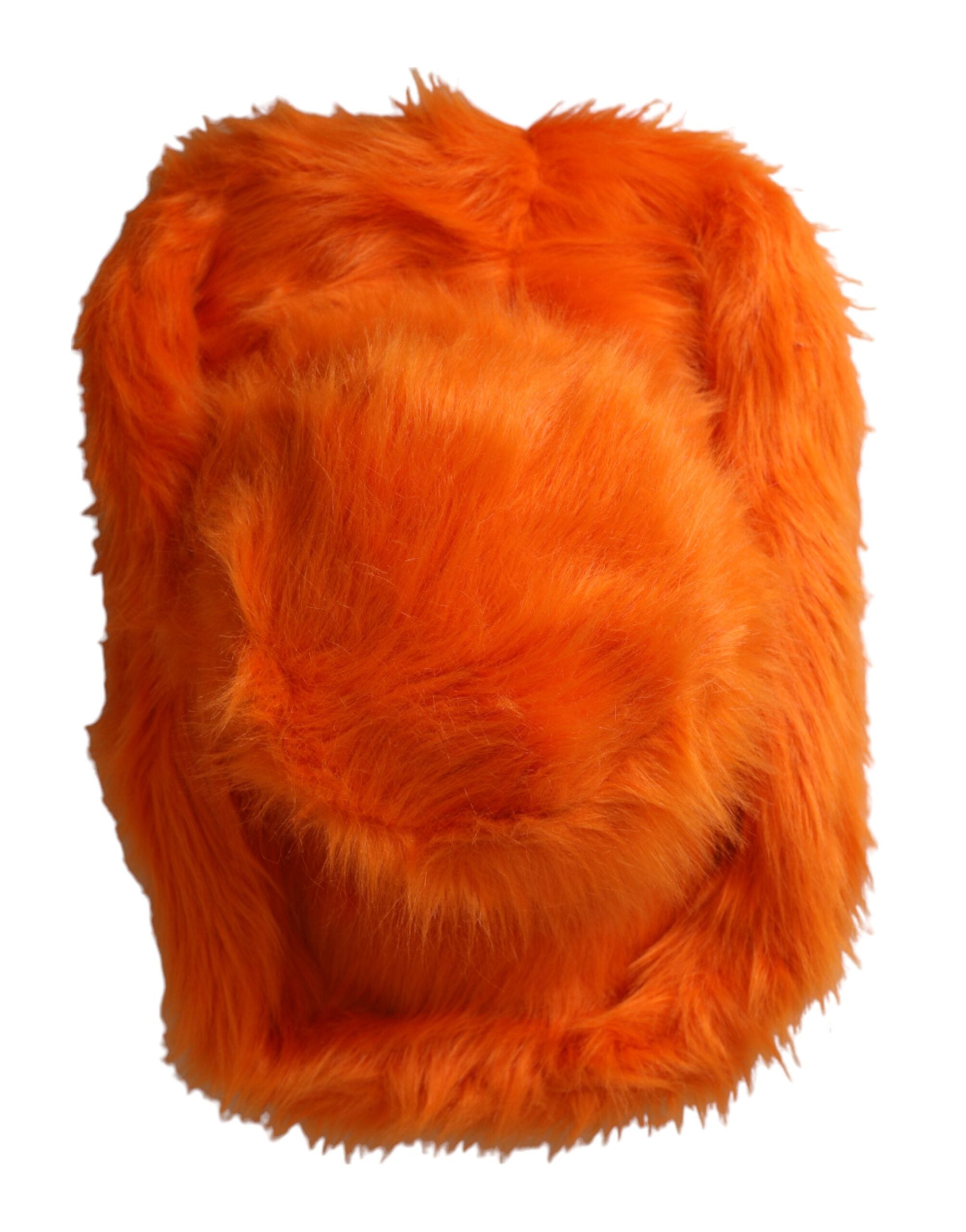 Orange faux fur polyester fedora hat by Dolce & Gabbana, featuring a stylish wide brim and textured fur finish.