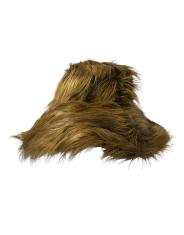Brown modacrylic faux fur bucket hat by Dolce & Gabbana with a soft, plush texture and wide brim, stylish winter accessory.