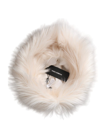 White acrylic fur women's bucket hat by Dolce & Gabbana, featuring a soft, plush texture and classic bucket hat style.