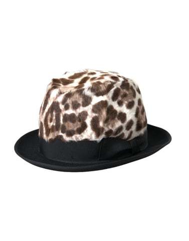 Multicolor leopard print women's fedora hat by Dolce & Gabbana with wide brim and stylish design.