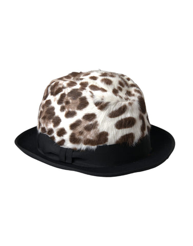 Multicolor leopard print fedora hat for women by Dolce & Gabbana, featuring a stylish wide brim and vibrant animal pattern.