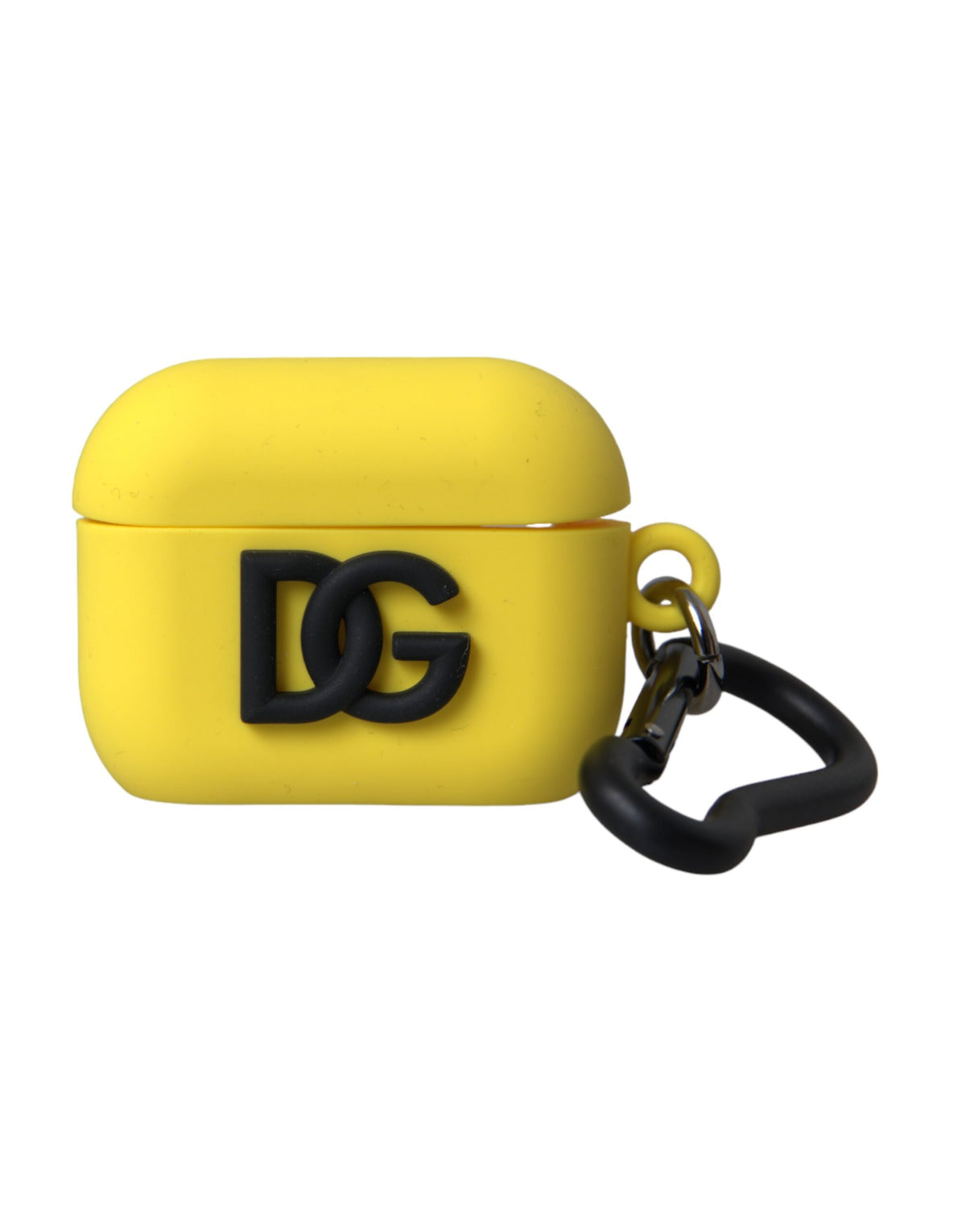 Yellow silicone AirPods case with embossed Dolce & Gabbana logo, designed to protect and personalize your wireless earbuds.