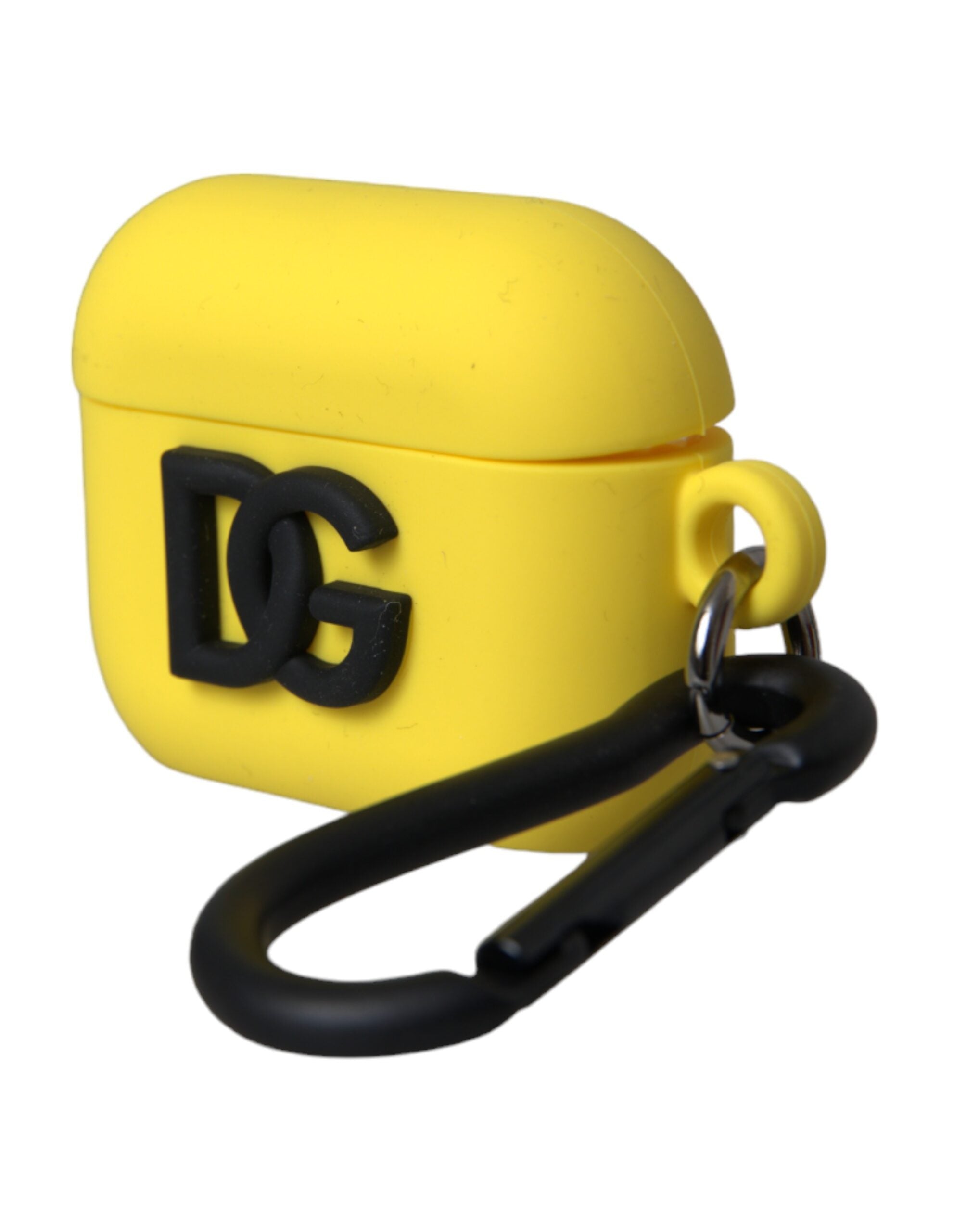 Yellow silicone AirPods case with Dolce & Gabbana logo embossing, featuring a stylish embossed logo design.