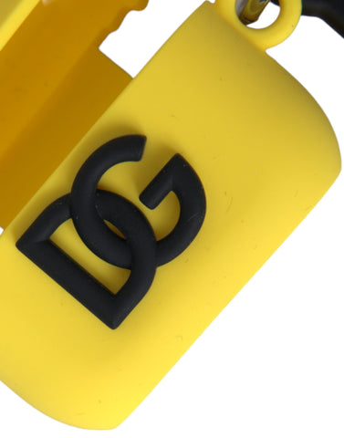 Yellow silicone AirPods case with embossed Dolce & Gabbana logo, designed to protect and personalize your AirPods.