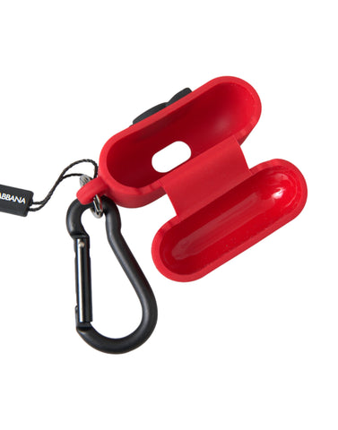 Red silicone rubber AirPods case with embossed Dolce & Gabbana logo, designed for protection and style.