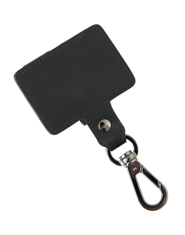 Black plain leather AirPods case with silver metal accents by Dolce & Gabbana, showing a sleek, minimalist design.