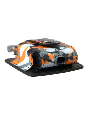 Dolce & Gabbana multicolor camouflage leather AirPods case with metal logo detail, featuring a stylish camouflage print design.