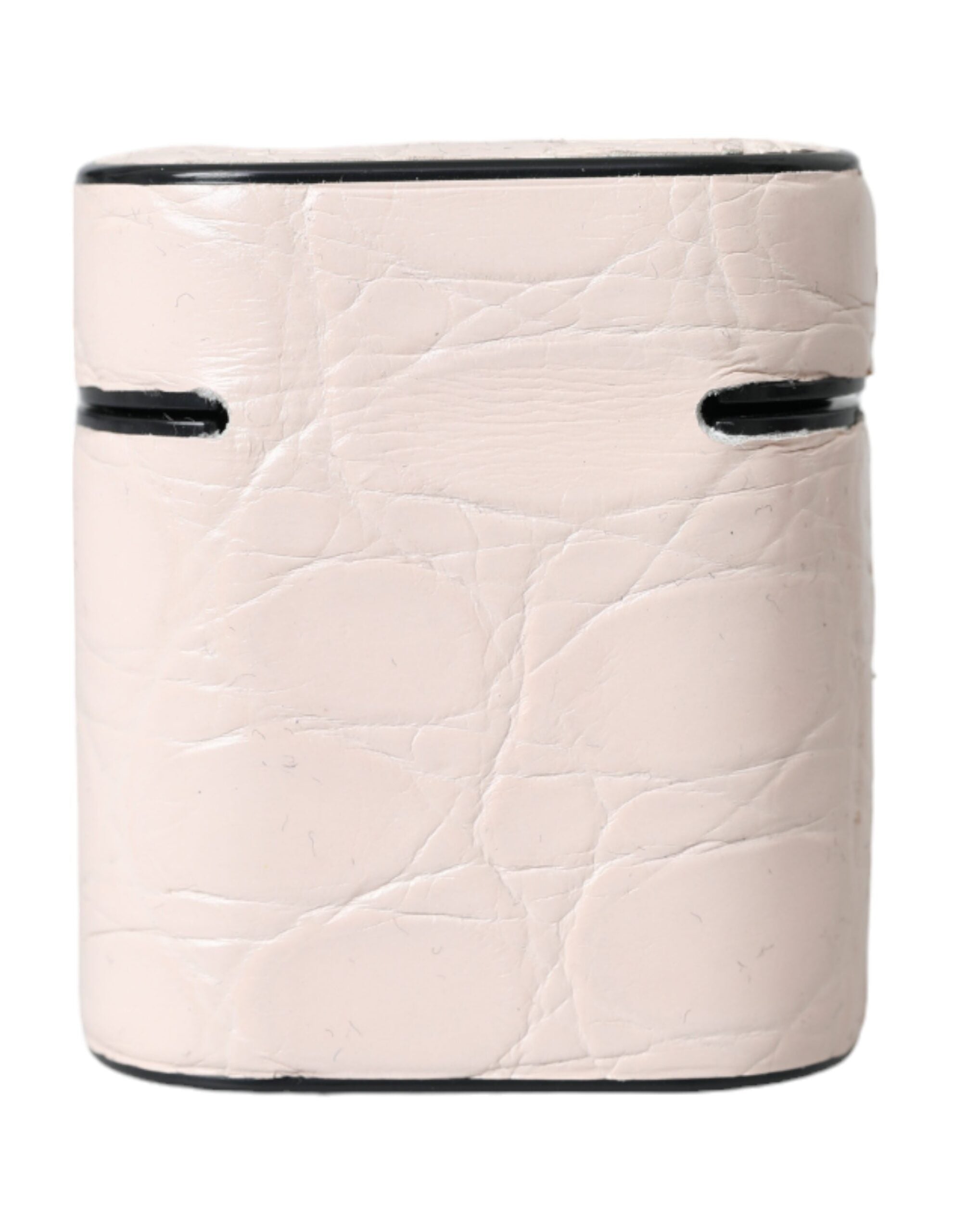 Light pink leather AirPods case with metal logo plaque by Dolce & Gabbana, featuring a sleek and stylish design.