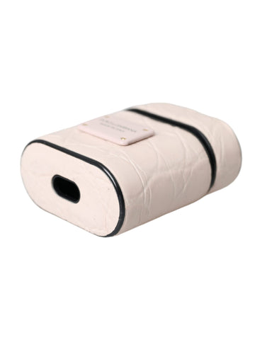 Light pink leather AirPods case with metal Dolce & Gabbana logo plaque, designed for stylish protection.