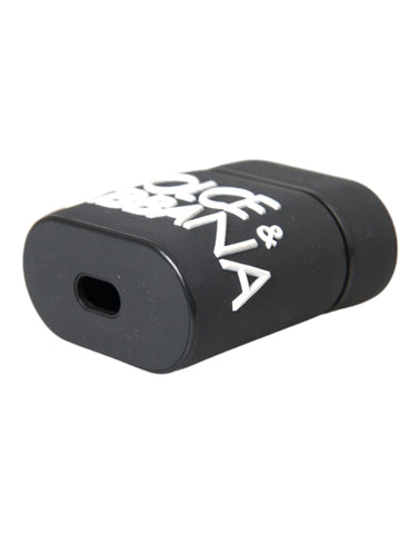Black and white silicone AirPods case with embossed Dolce & Gabbana logo, designed for Apple AirPods protection.