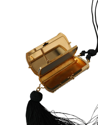 Beige exotic leather mini mirror tassel makeup holder bag by Dolce & Gabbana, with a compact design and decorative tassel detail.