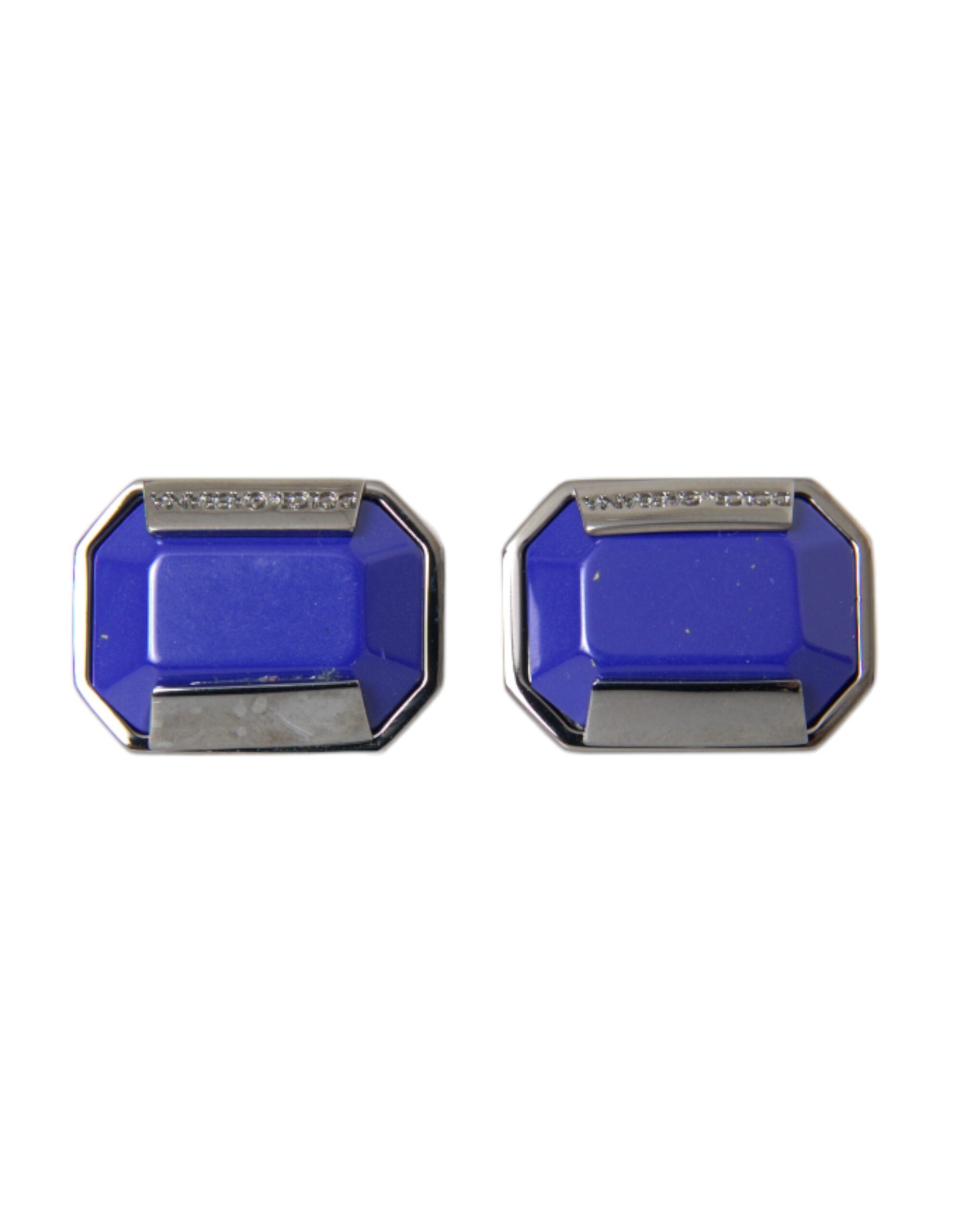 Silver plated brass cufflinks with crystal accents, stylish men's jewelry by Dolce & Gabbana, featuring a sleek, polished design.