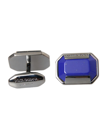 Silver plated brass cufflinks with crystal accents, stylish men's accessories by Dolce & Gabbana, featuring intricate design details.